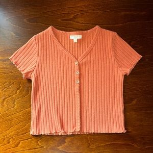 Chelsea & Violet orange ribbed button shirt